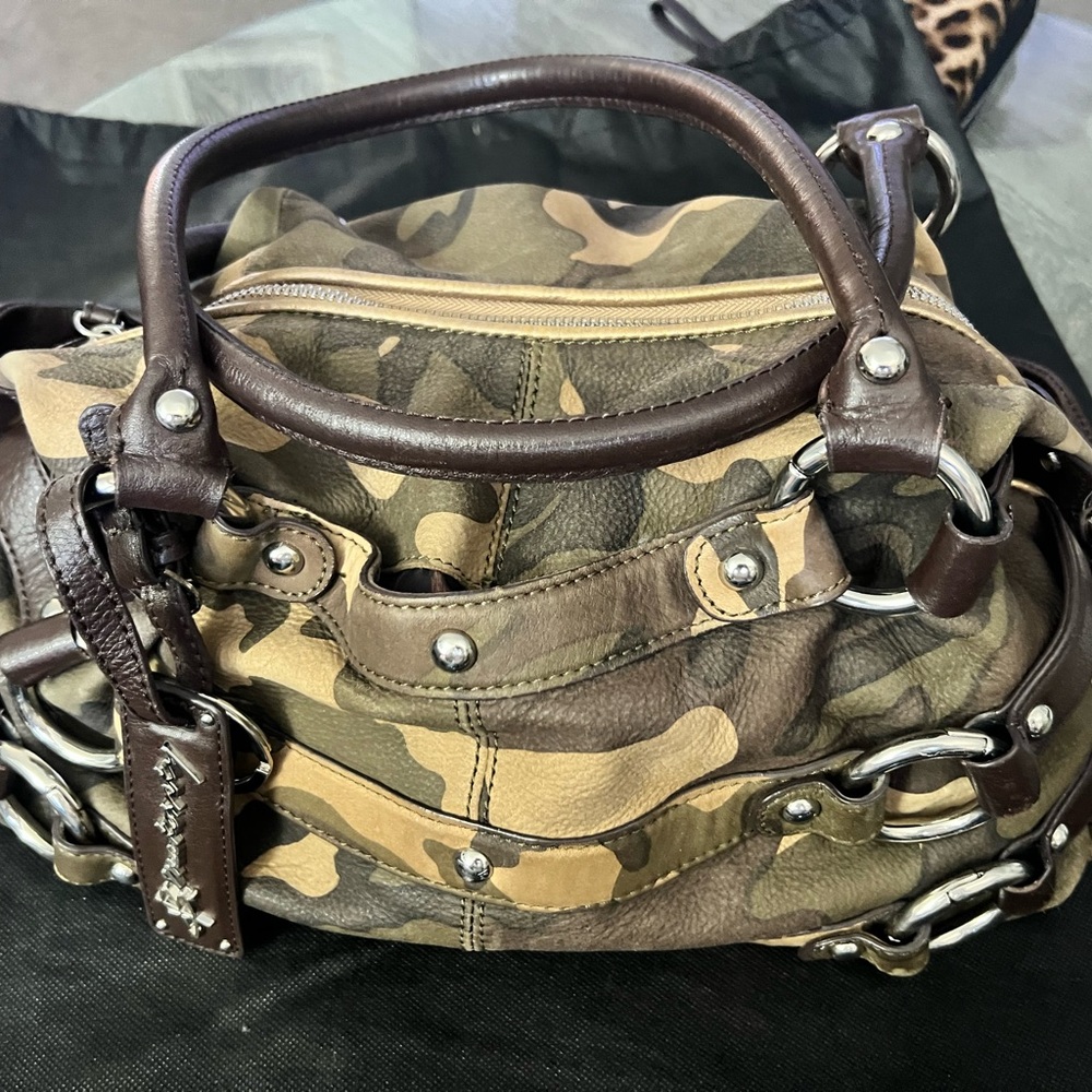 B. Makowski Leather Camo Satchel